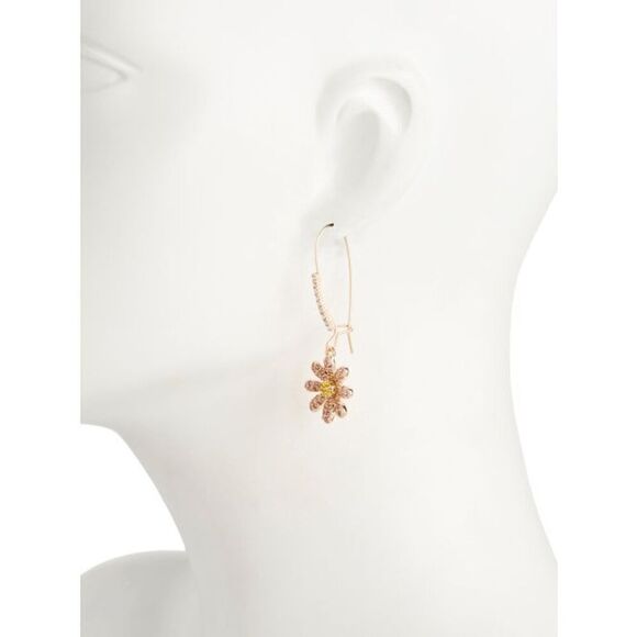 🌸 BETSEY JOHNSON Daisy Flower Shepherd Hook Pink Crystal Dangle Earrings NEW - Picture 3 of 14
